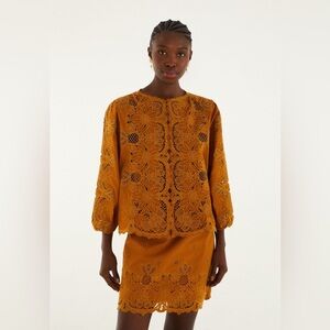 green emerald velvet dress Farm Rio Sand Francesca Midi Dress, Francesca Sand / XL